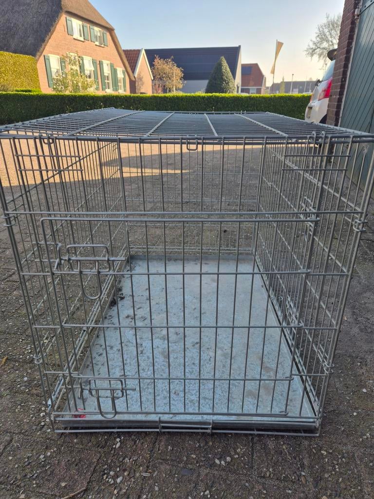 Zilverkleurige hondenbench met 2 deuren – groot formaat, Dieren en Toebehoren, Ophalen