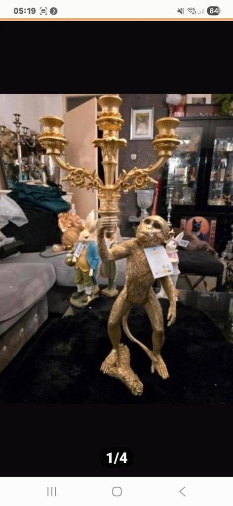 Gouden Apen Kandelaar - Unieke Decoratie, Huis en Inrichting, Woonaccessoires | Kandelaars en Kaarsen, Ophalen of Verzenden, Overige materialen