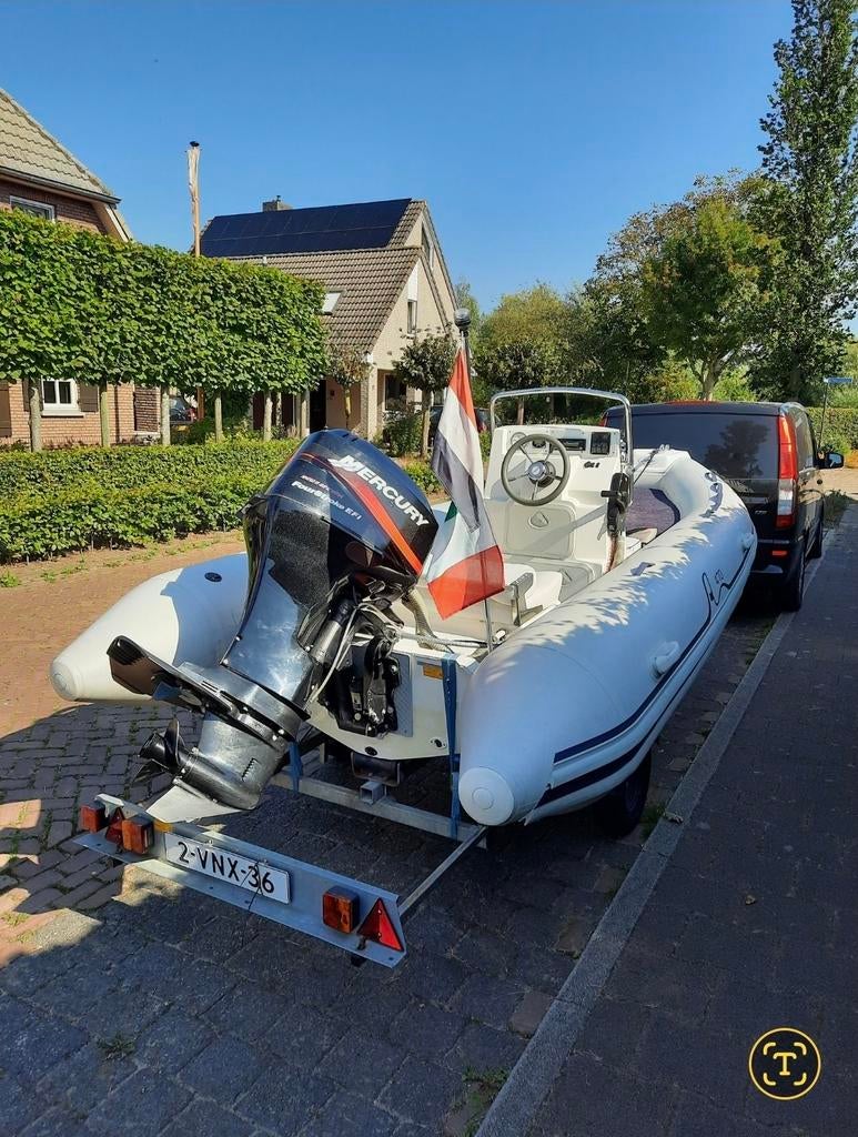 Arimar 470 RIB met 60pk Mercury buitenboordmotor, Gebruikt, Benzine, Minder dan 70 pk, Overige materialen