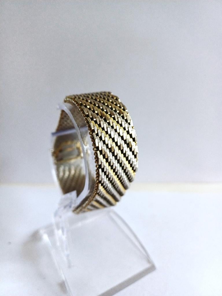 brede zware armband zilver/ goud kleurig, Sieraden, Tassen en Uiterlijk, Armbanden, Ophalen of Verzenden, Gebruikt, Goud, Overige materialen