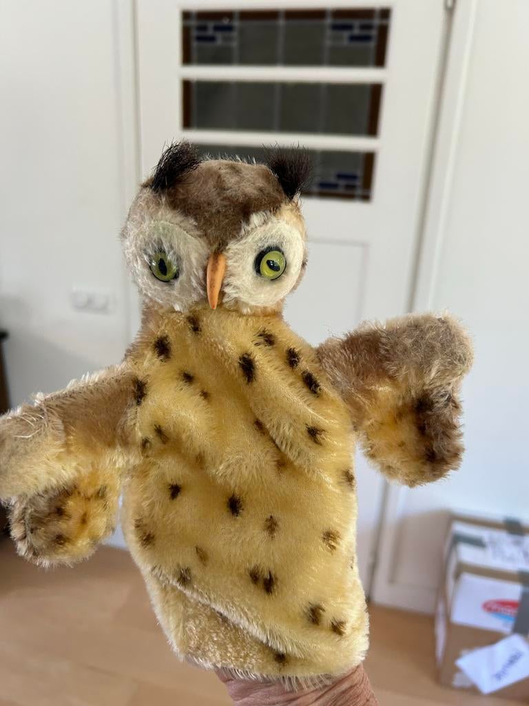 Steiff Handpop Uil - Vintage Speelgoed, Ophalen of Verzenden, Gebruikt, Jongen of Meisje