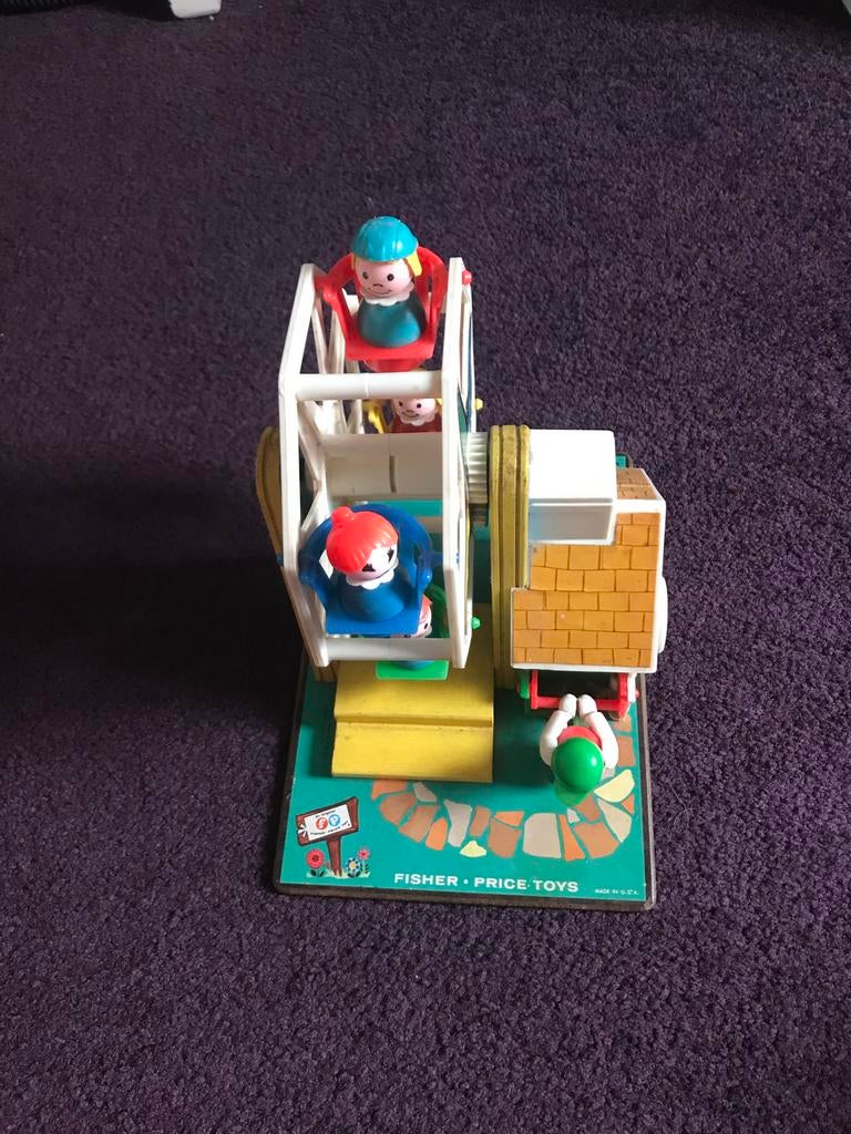 Vintage Fisher-Price Kermis Reuzenrad met 4 poppetjes, Ophalen of Verzenden, Gebruikt, Speelset