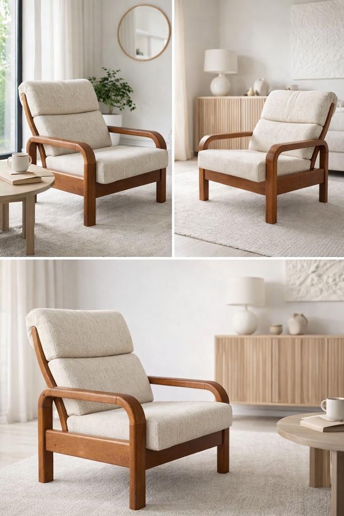 Vintage fauteuil Durup Polstermøbelfabrik Deens design teak, Ophalen, Gebruikt, 75 tot 100 cm, 50 tot 75 cm