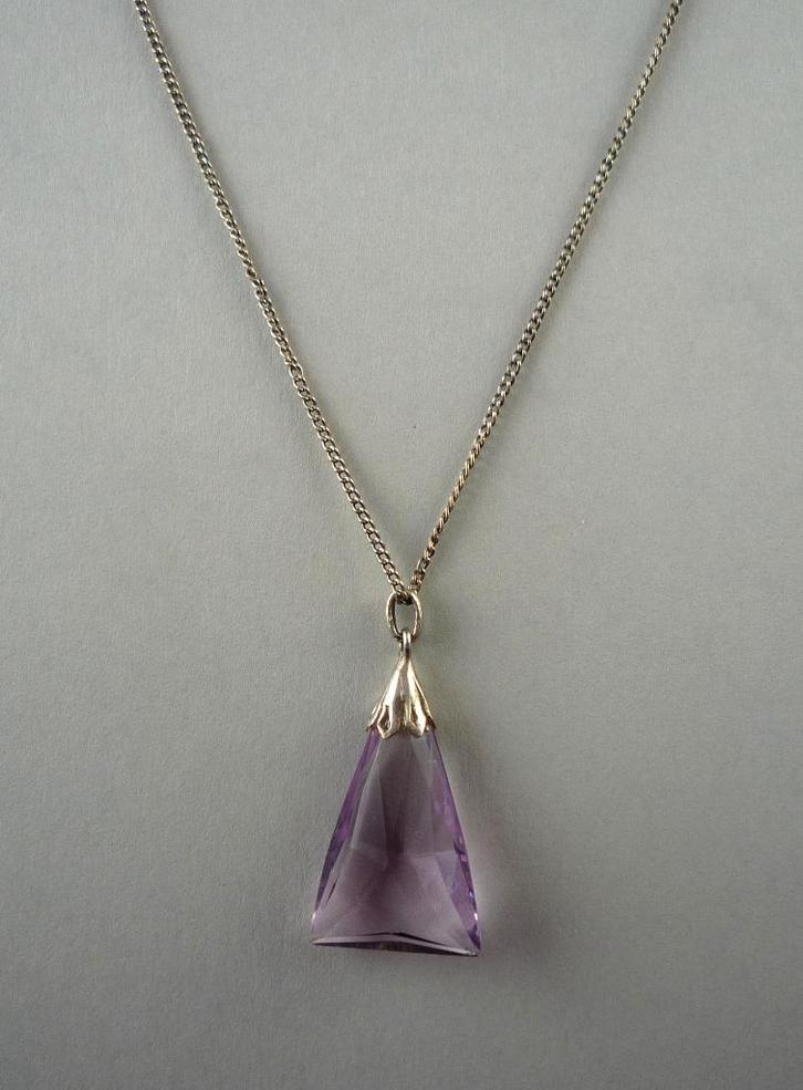 Zilveren hanger met lavendel amethist art deco, Sieraden, Tassen en Uiterlijk, Antieke sieraden, Hanger, Zilver, Met edelsteen
