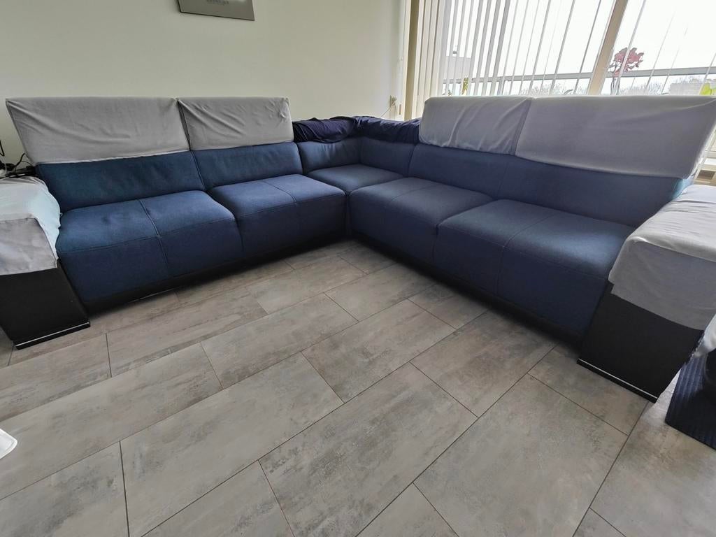 Gebruikte hoekbank, blauw, Huis en Inrichting, Banken | Bankstellen, Ophalen of Verzenden