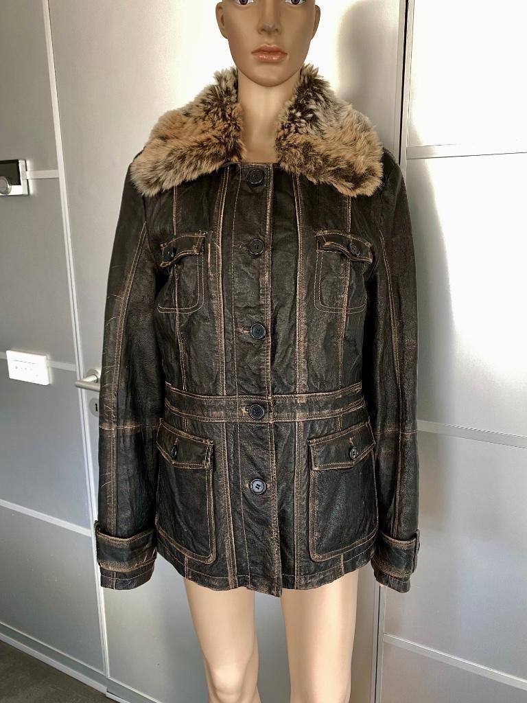 i676 Echt-leren jas winter maat 42=L winterjas leer bruin, Ophalen of Verzenden, Zo goed als nieuw, Maat 42/44 (L), Bruin