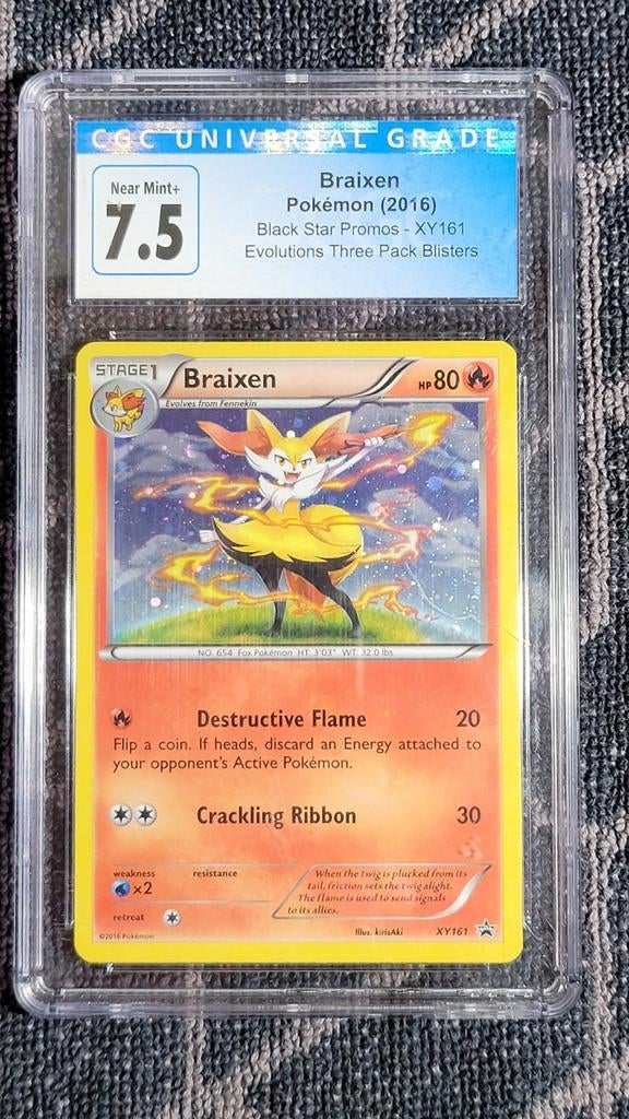 Braixen Pokémon Kaart CGC 7.5 - Klein Krasje op Slab, Ophalen of Verzenden, Zo goed als nieuw, Losse kaart
