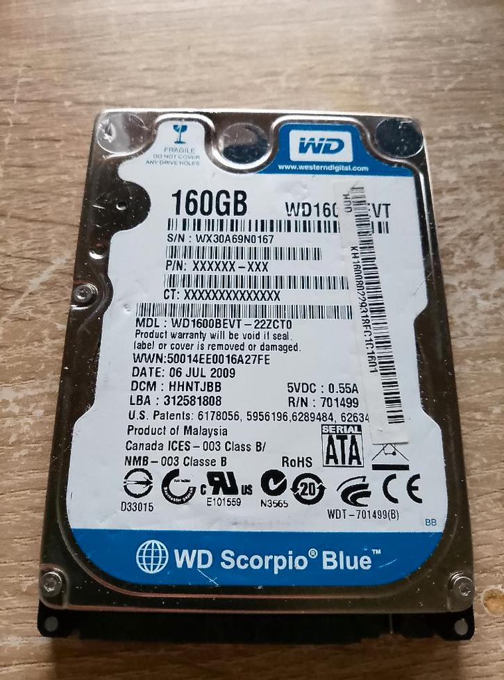 Western Digital 160 GB, Computers en Software, Harde schijven, Zo goed als nieuw, Laptop, Intern, HDD, SATA, Ophalen of Verzenden