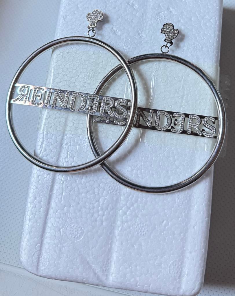 Reinders oorbellen - Grote zilverkleurige ringen met strass, Ophalen, Hangers, Zo goed als nieuw, Zilver