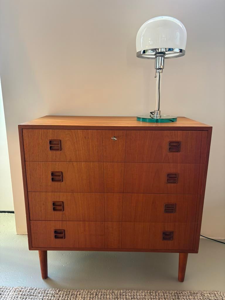 Deens vintage teakhouten ladekast., Ophalen, Teakhout, 50 tot 100 cm, Zo goed als nieuw