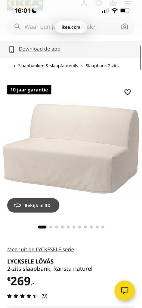 LYCKSELE LÖVÅS 2-zits slaapbank, Ransta naturel, Ophalen, Gebruikt, Tweepersoons, Crème