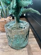 Grote zware fles vaas 35 cm hoog groen glas, Ophalen, Overige kleuren, Minder dan 50 cm, Glas