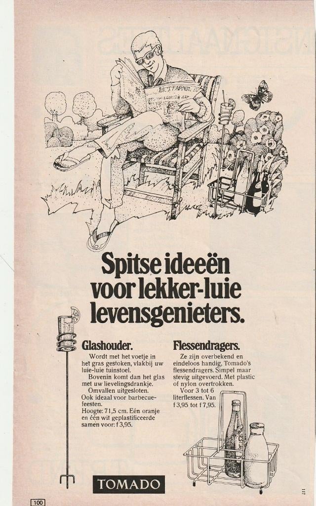 Retro reclame 1971 Tomado melkflessendrager flessendrager, Verzenden, Overige typen
