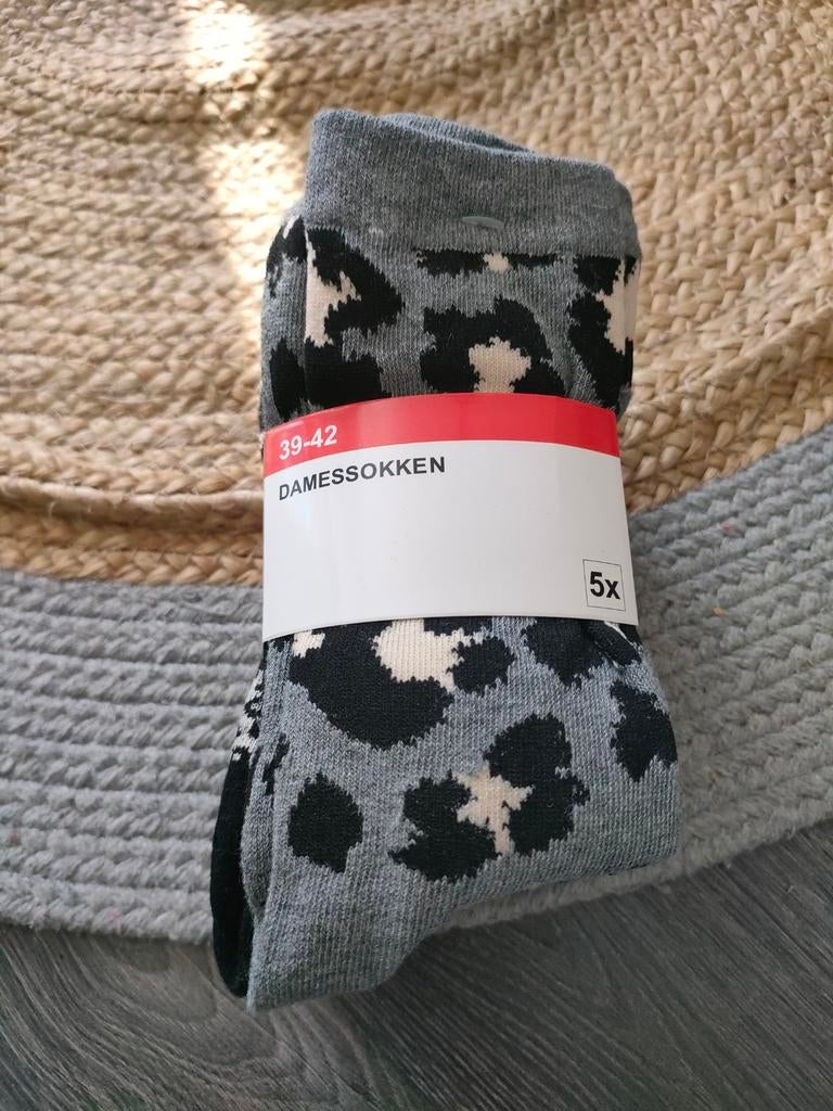 5x Dames Sokken met Luipaardprint - Maat 39-42, Nieuw, Scapino, Maat 39 t/m 42, Grijs