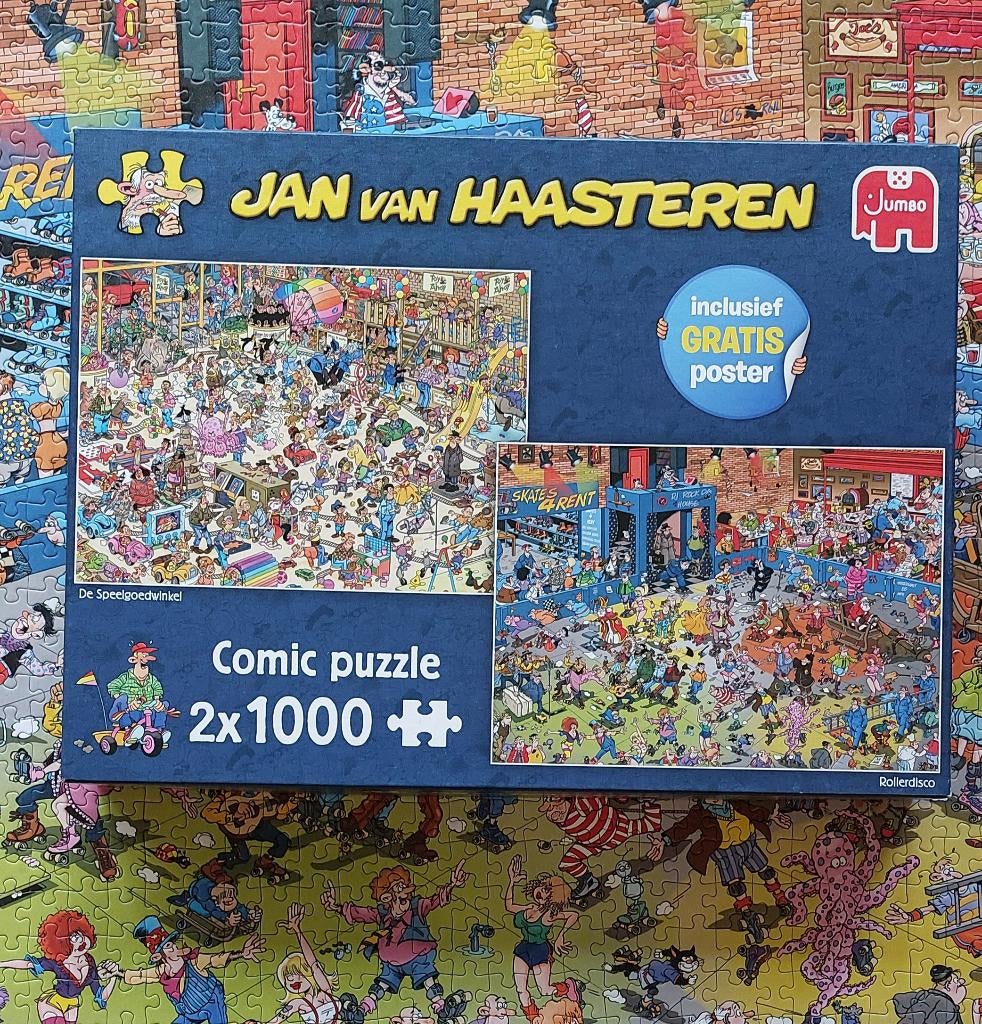 Jan van Haasteren 2x1000, Hobby en Vrije tijd, Denksport en Puzzels, Ophalen, 500 t/m 1500 stukjes, Zo goed als nieuw, Legpuzzel