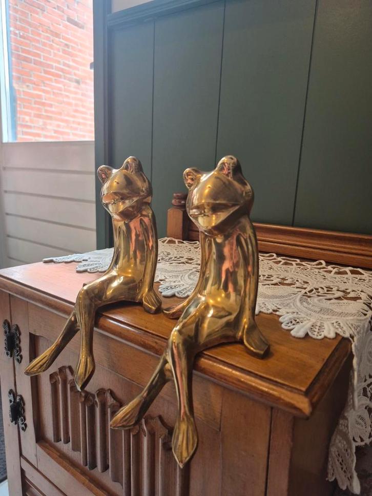 2 Messing kikkers Vintage, Verzamelen, Dierenverzamelingen, Beeldje of Figuurtje, Ophalen of Verzenden