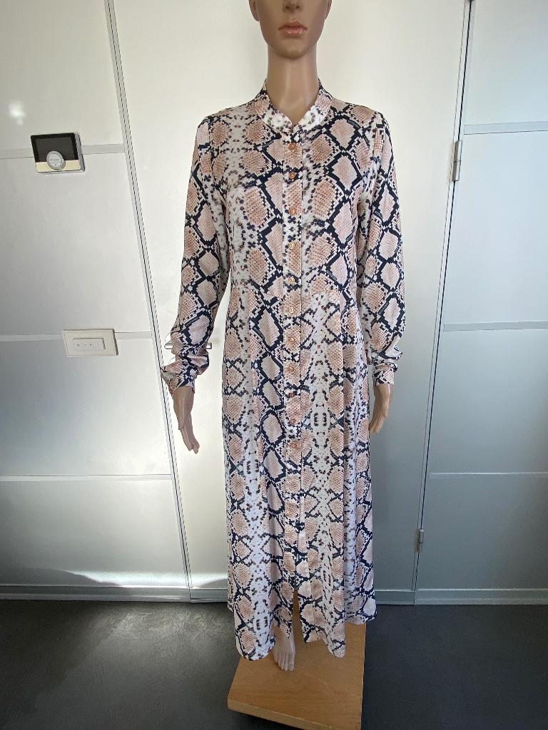 K130 Reinders maat S=36 lange blouse-jurk maxi beige/zwart, Reinders, Beige, Ophalen of Verzenden, Zo goed als nieuw