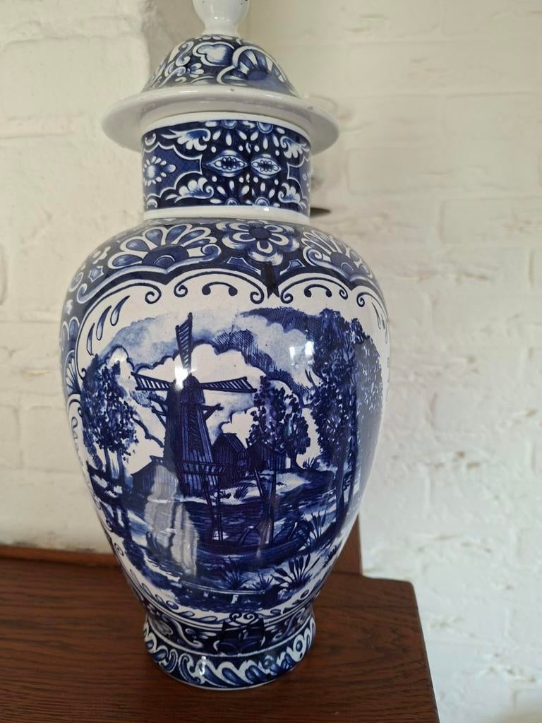 Mooi delftsblauwe vaas met deksel, Antiek en Kunst, Ophalen