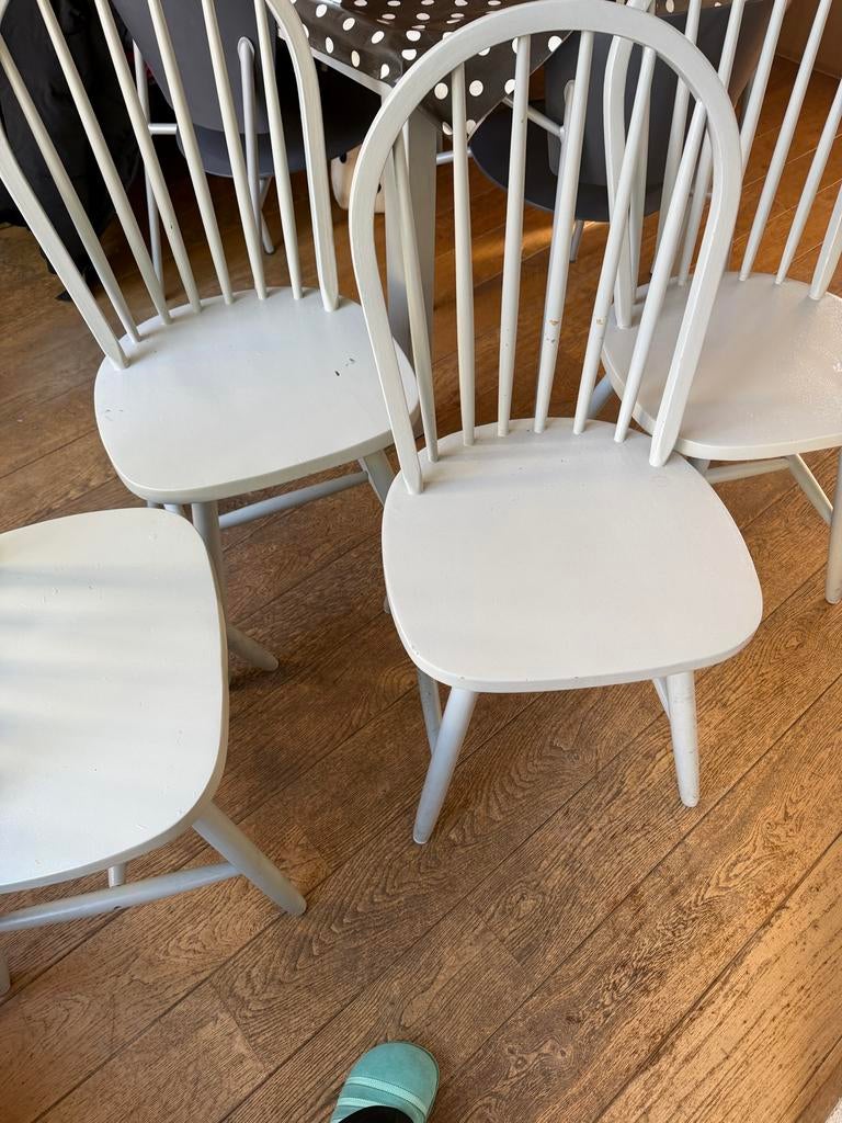 Set van 4 witte eettafelstoelen, Huis en Inrichting, Ophalen, Gebruikt, Wit, Vier