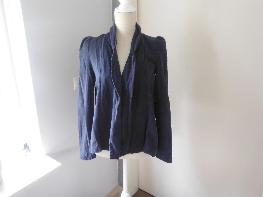 blauw spijker blazer/jasje, pofschouder, H & M, mt 36, H&M, Zo goed als nieuw, Jasje, Maat 36 (S)
