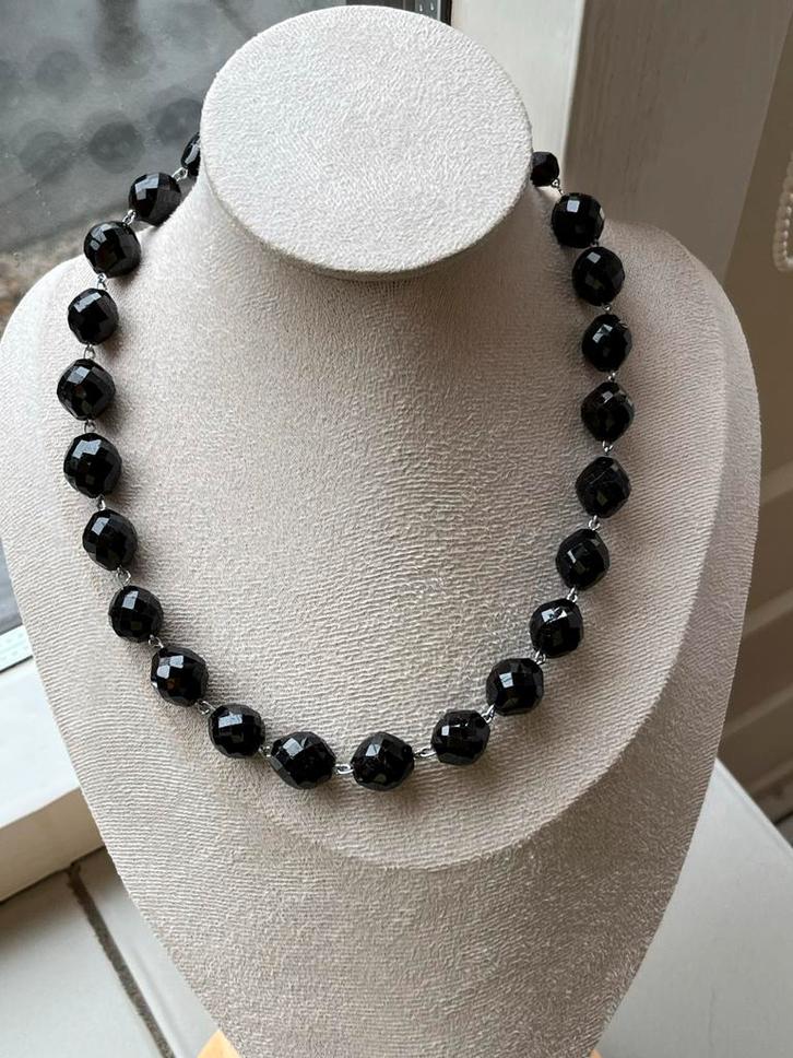 Zilveren collier met Gitten, Sieraden, Tassen en Uiterlijk, Kettingen, Zo goed als nieuw, Zilver, Zwart, Met edelsteen, Verzenden