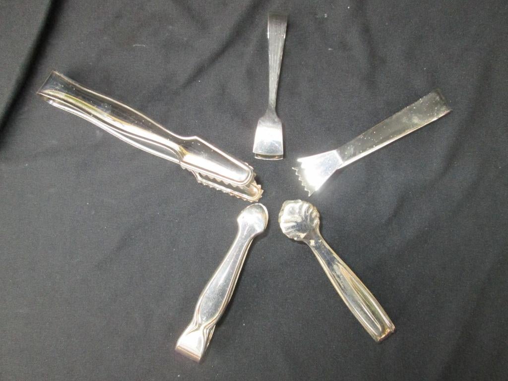 5 Verzilverde Suikerklontjes IJsblokjes Tangen.wo Quist Hoka, Antiek en Kunst, Ophalen of Verzenden