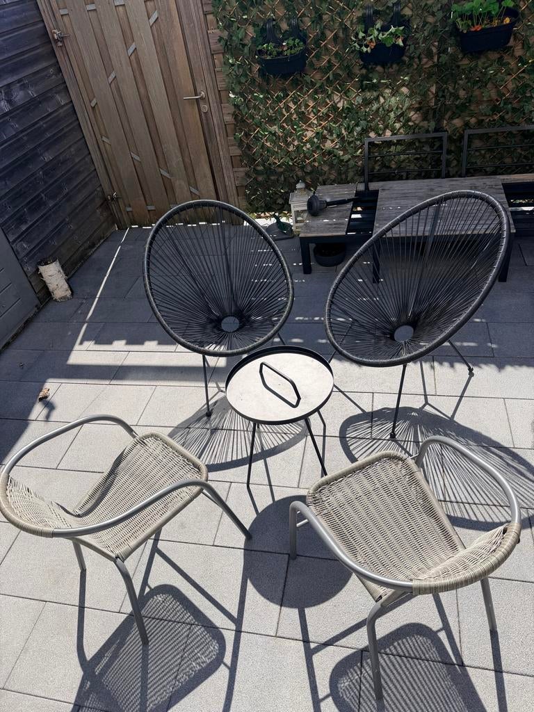 Set van 2 Tuinstoelen en 2 Lounge Stoelen met tafeltje, Tuin en Terras, Ophalen, Gebruikt, Wicker