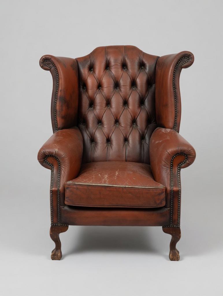 Chesterfield fauteuil houten leeuwenpoten, Huis en Inrichting, Fauteuils, Ophalen, Gebruikt, Chesterfield, Leer