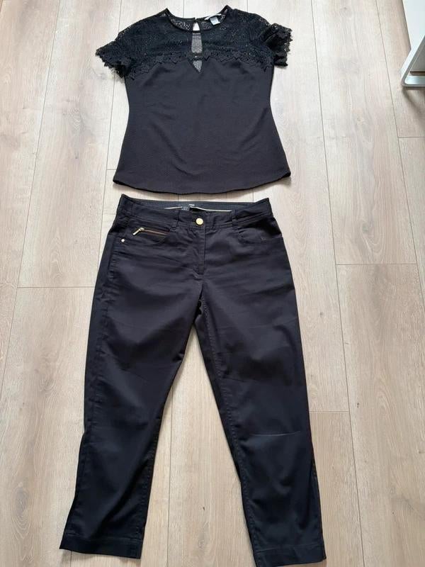 H&M zwarte Co-ord set maat M - Lace top & Chino 7/8 broek, Maat 38/40 (M), H&M, Zwart, Ophalen of Verzenden