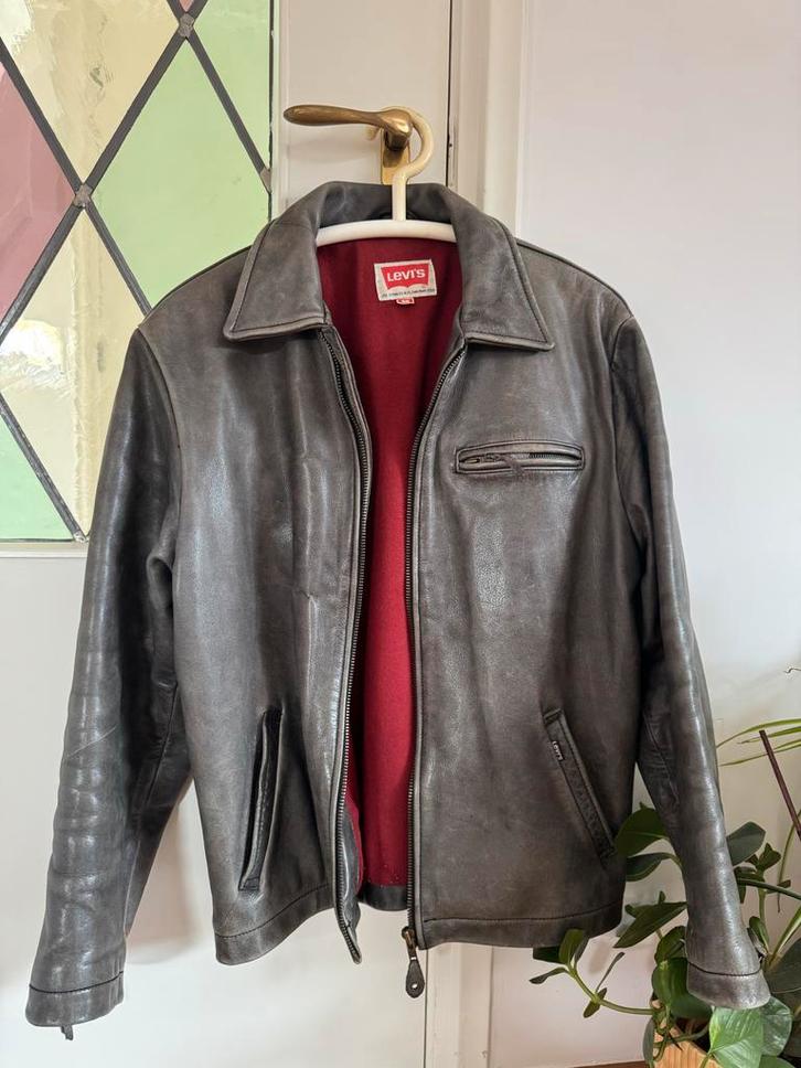 Levi's leren jas - vintage, Kleding | Heren, Jassen | Zomer, Gedragen, Maat 48/50 (M), Grijs, Ophalen of Verzenden
