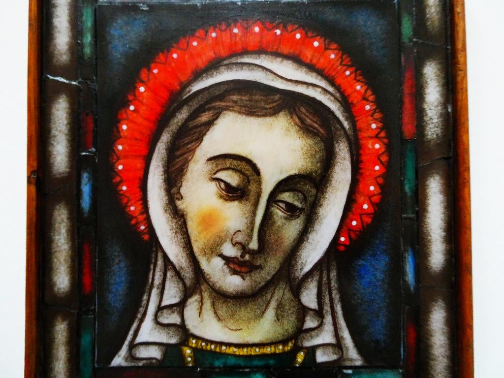 Een opaline gebrandschilderd glazen icoon van Maria, Ophalen of Verzenden