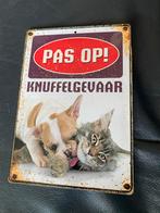 Leuk decoratief bordje 'Pas op! Knuffelgevaar' met hond en k, Ophalen of Verzenden, Gebruikt