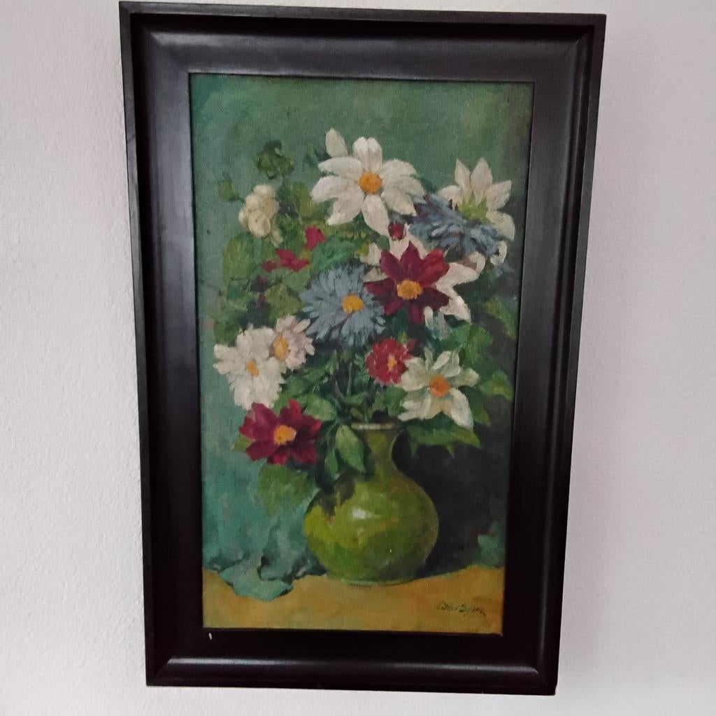 Vintage olieverf op doek met houten lijst 50x78 cm, Antiek en Kunst, Kunst | Schilderijen | Klassiek, Ophalen of Verzenden