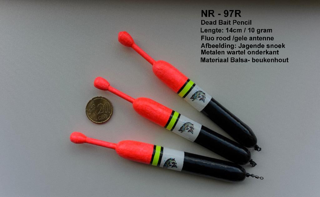 DEAD BAIT PENCIL / SNOEKDOBBER HANDBUILT NR. 97R / 10 gram, Watersport en Boten, Ophalen of Verzenden, Nieuw, Dobber of Lood