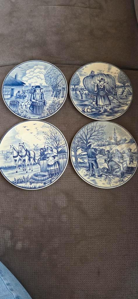 Complete set 4 jaargetijden bordjes Delfts blauw, Antiek en Kunst, Antiek | Wandborden en Tegels, Ophalen of Verzenden