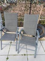 2x Verstelbare Tuinstoelen Grijs - gevoerde stof, Ophalen of Verzenden, Zo goed als nieuw, Aluminium, Verstelbaar