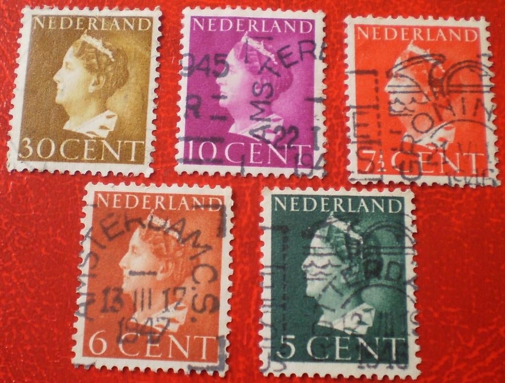 Nederland - 5x Koningin Wilhelmina 5 - 30 Cent, Postzegels en Munten, Postzegels | Nederland, Verzenden, T/m 1940, Gestempeld