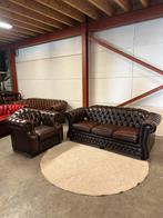 Bruine chesterfield bankstel bank 3 zits en fauteuil, 2871SK, Klassieke, Mariansoliak8@gmail.com, Ophalen of Verzenden