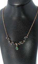 Diamanten smaragd 18k gouden ketting dames antiek vintage, Verzenden, Goud, Ketting, Met edelsteen