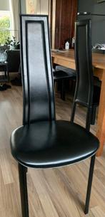 4 Zwarte Eetkamerstoelen met Metalen Frame en Zadelleer, Ophalen, Gebruikt, Zwart, Leer