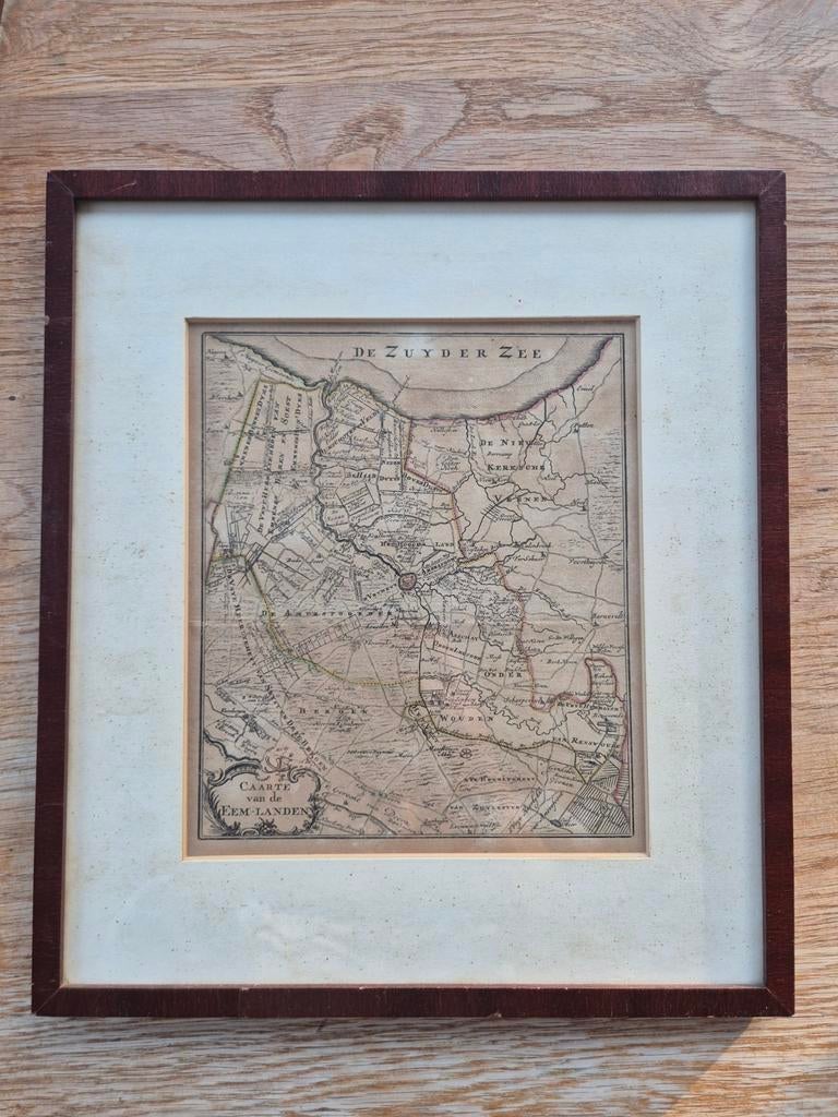 Caarte van de Eem-landen, kopergravure uit 1740, Antiek en Kunst, Ophalen of Verzenden