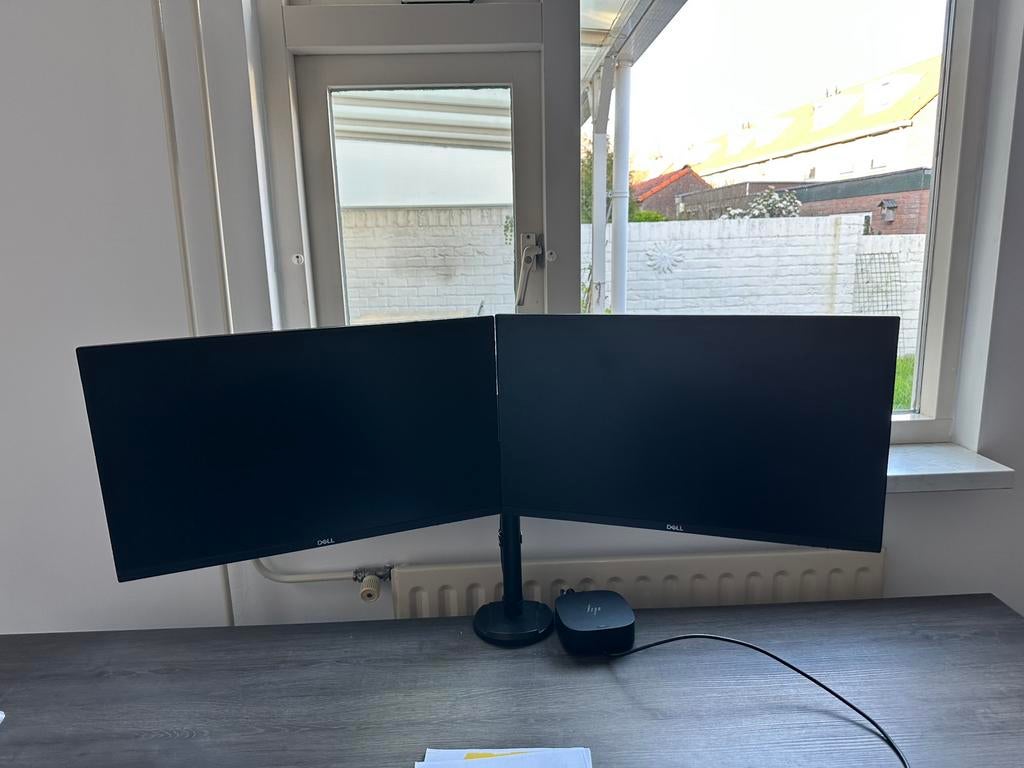 2 Dell P2319H monitoren (24 inch) met dubbele standaard, Ophalen, IPS, Full HD, 60 Hz of minder