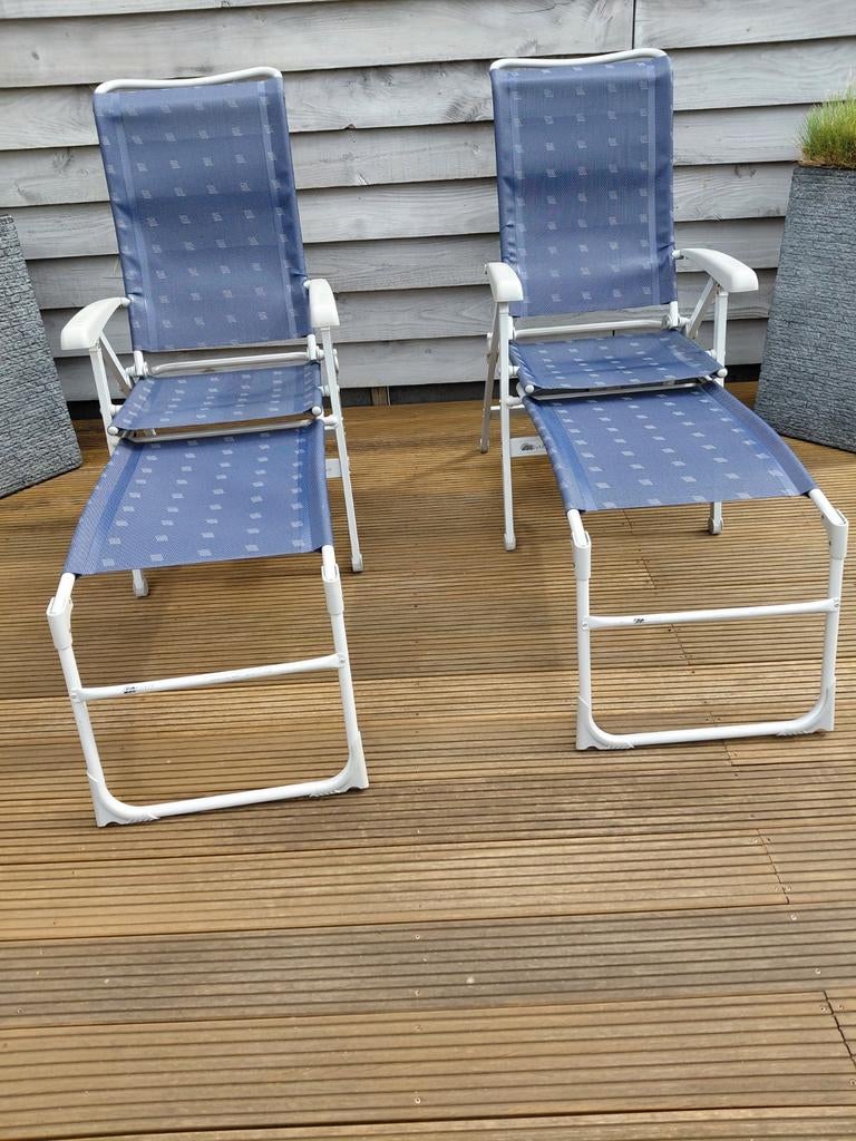 Dukdalf Aluminium campingstoelen met voetenbanken, Caravans en Kamperen, Kampeermeubelen, Ophalen, Zo goed als nieuw, Campingstoel