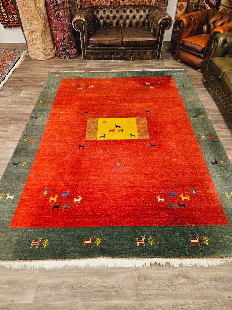 Perzisch Handgeknoopt Gabbeh Tapijt. Zware kwaliteit!, Groen, 200 cm of meer, Ophalen of Verzenden, Zo goed als nieuw