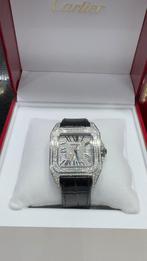 Cartier santos REF: 2656 Box papers 15ct diamonds, Overige merken, Overige materialen, Leer, Polshorloge