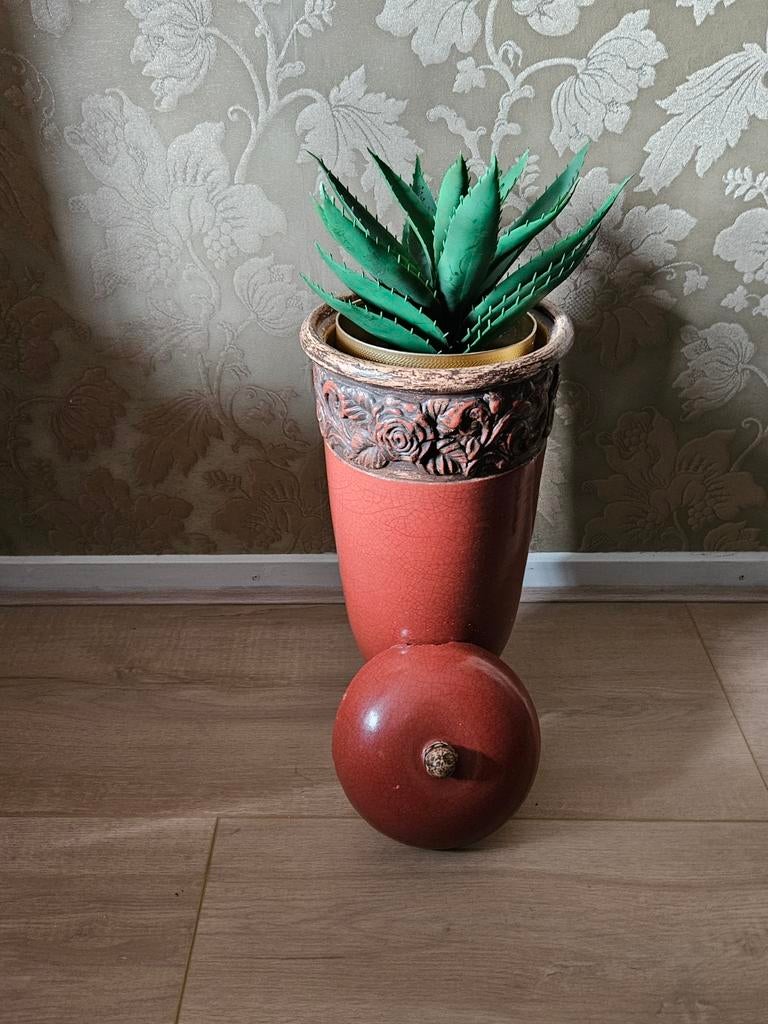 Decoratieve Bloempot met Kunstplant en Deksel, Tuin en Terras, 25 tot 40 cm, Gebruikt, Rond, Binnen