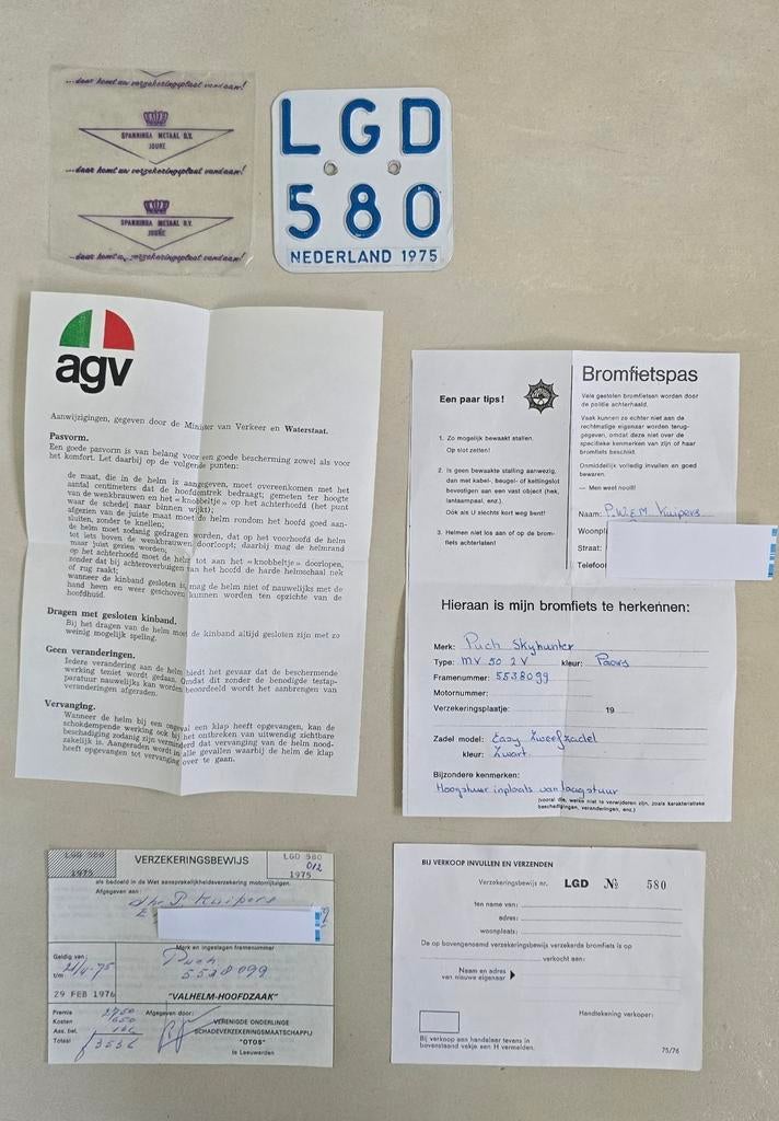 Puch Skyhunter papieren 1975, Vintage verzekeringsplaatje, Ophalen of Verzenden