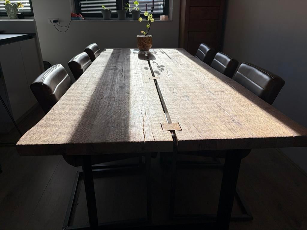 Eiken eettafel 240 cm lang, 4cm dik, Huis en Inrichting, Tafels | Eettafels, Ophalen, 100 tot 150 cm, Eikenhout, 200 cm of meer