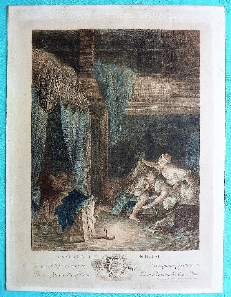 Franse schilder Pierre-Antoine Baudouin, La Sentinelle en dé, Antiek en Kunst, Ophalen of Verzenden