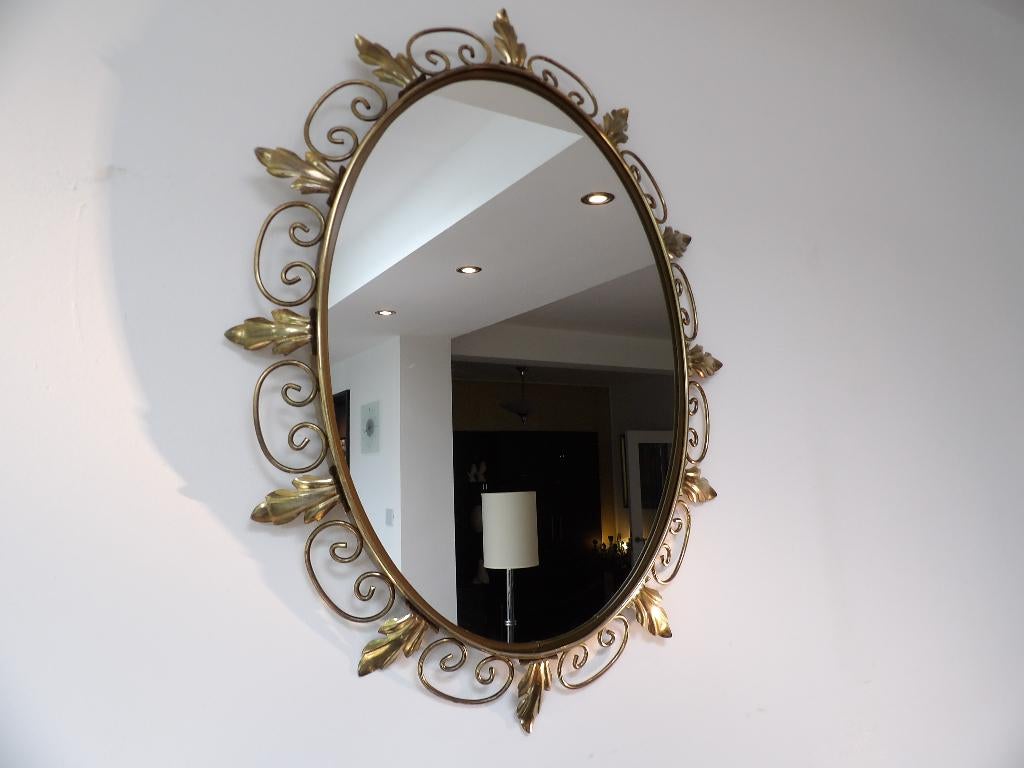 Fifties Design Spiegel Deknudt messing, Ophalen of Verzenden, Ovaal, Minder dan 50 cm, Minder dan 100 cm